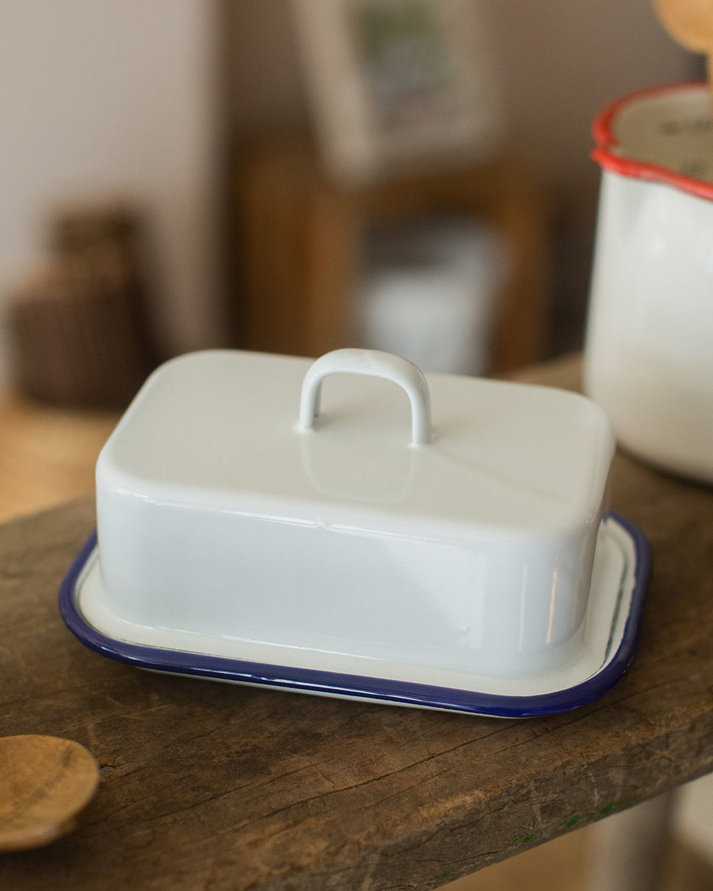 White Enamel Butter Dish and Lid