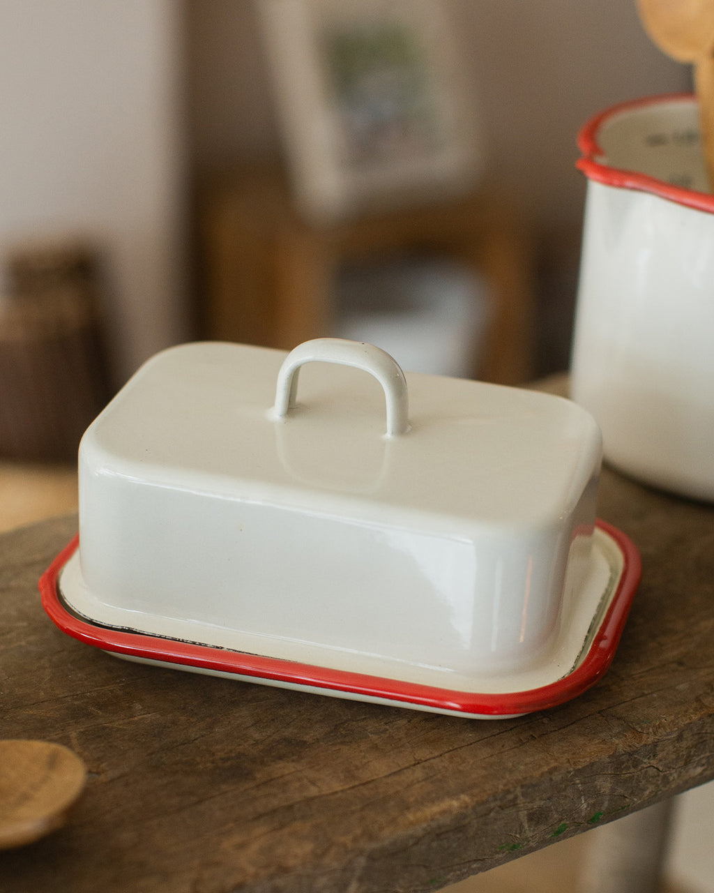 White Enamel Butter Dish and Lid