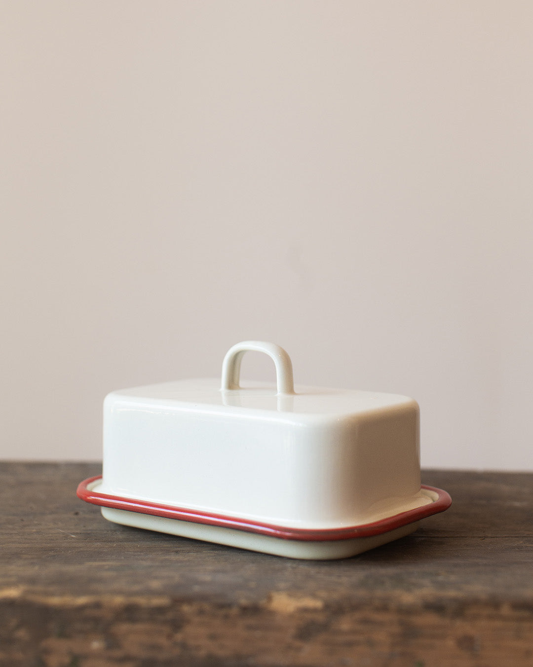 White Enamel Butter Dish and Lid